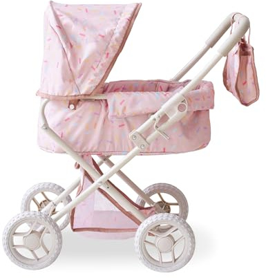 Olivia's Little World Confetti Baby Doll Stroller Pram | Detachable Bassinet, Foldable Carriage, Retractable Canopy & Storage, Fits 15-18 Dolls, For Kids 3+