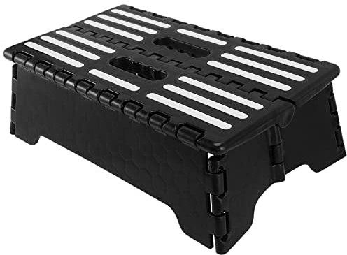 AWAOVV Non-Slip Small Compact Folding Flat Step Stool, Heavy Duty Plastic Stepping Stool with Handle, Anti Slip Elderly Step Stool for Elderly Pregnant Bathroom Travel Use, 300lbs Load, 38x22x13cm