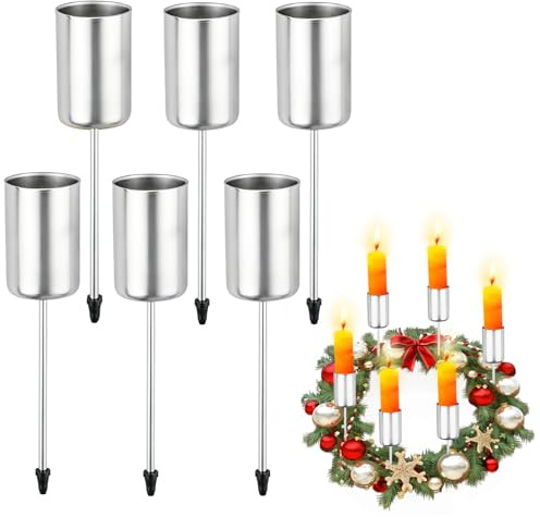 Kerzenhalter Stumpenkerzen, 6 Stück Kerzenhalter Adventskranz, Ø 2.5cm Kerzenständer Silber, Kerzenständer für Stabkerzen, Stabkerzenhalter für Adventskranz Weihnachten Decoration (Silber-Zylindrisch)