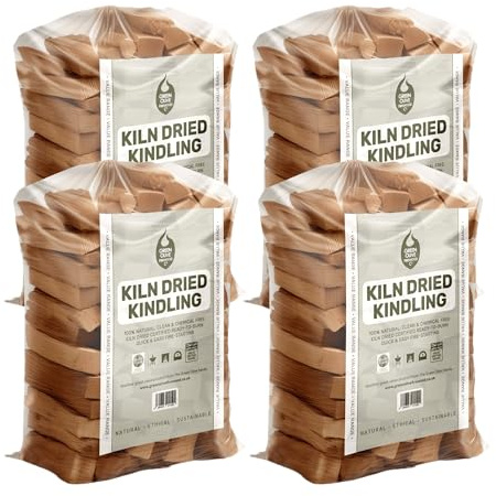 Green Olive Firewood - Approx 9KG (4 Bags) of Kiln Dried Kindling Wood - Firestarting Sticks - Natural Fire Lighters for Log Burners, Wood Burning Stoves, BBQS, fireplaces & Pizza Ovens