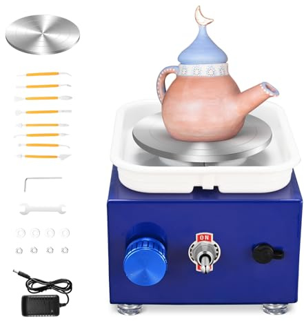 Töpferscheibe Elektrisch, Mini Electric Pottery Wheel 2000 U/min Einstellbare Geschwindigkeit mit Abnehmbarem ABS-Becken und 6,5/10 cm Drehteller, Töpferscheibe mit Tonformwerkzeug Geliefert