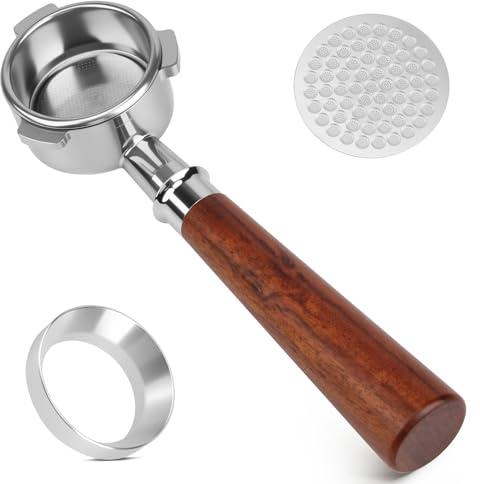 Richhakka Bodenloser Siebträger 51mm für DeLonghi Dedica EC680/EC685/EC885/EC890, Naked Espresso Siebträger aus Edelstahl, Präzisions-Filterkorb & Holzgriff – Barista Zubehör