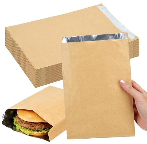 Foil Hamburger Wrappers, 6.3x10.2 Inch Insulated Sandwich Bags, Heat Resistant Sleeves for Hot Dogs, Burgers, Food Truck, BBQ, Party Supplies (100)
