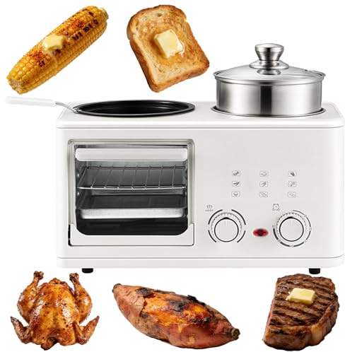 Máquina De Desayuno 4 En 1 De 1200 W, Máquina De Desayuno Multifuncional De 8 L Con Horno, Sartén Y Vaporizador, Máquina De Desayuno Eléctrica Con Temporizador De 60 Minutos Para Pan Pizza Hogar