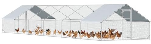 PawHut Large Chicken Coop Metal Chicken Run with Waterproof and Anti-UV Cover, Spire Shaped Walk in Fence Cage Hen House for Outdoor and Yard Farm Use, 1 Tube Diameter, 39' x 10' x 6.4'