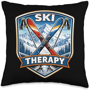 Ski Therapy Skiing Lover Funny Skier Quote Mountain Snow Fun Throw Pillow