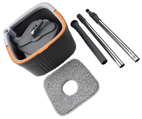 Lecreatekit Trapeador autolimpiante giratorio de 360 grados con juego de cubo autoescurrido, mango extensible ajustable, almohadilla de fibra ultrafina para suelos de madera dura, azulejos, mármol y