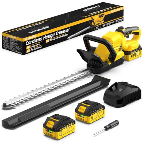 SundpeyPRO 53cm Cortasetos Bateria 2 x 4.0Ah - 21V Cortasetos Electrico Inalámbrico con Mango Giratorio de 180°, Espesor de Corte 16mm, Corta Setos Jardin Electrico para Setos, Arbustos y Poda