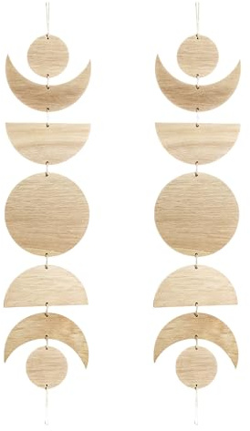 Velicber 2 x Rustikale Holz Sonne Mond Wanddekoration 70CM Boho Wanddeko | Holz Fensterdeko Hängend, Natürliches Holz, für Wanddeko, Schlafzimmer, Wohnzimmer, Balkon - Einzigartiges Design