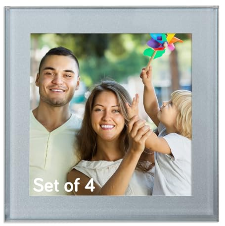 Glasuntersetzer mit Bilderrahmen (Silber) 4er Set als persönliches Geschenk, Heimdekoration