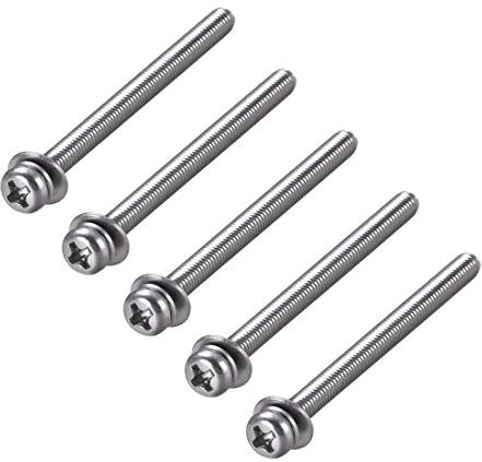sourcing map M4 x 60mm Stainless Steel Phillips Pan Head Machine Screws Bolts Combine with Spring Washer and Plain Washers 5pcs