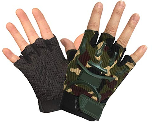 LIOOBO 1 Paar Camouflage Kids Sports Halbfingerhandschuhe Fahrradhandschuhe für den Außenbereich