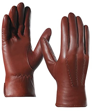 Harssidanzar Herren Italienische Schaffell Lederhandschuhe Vintage Finished Cashmere Gefüttert Aktualisierung,Brandy, M