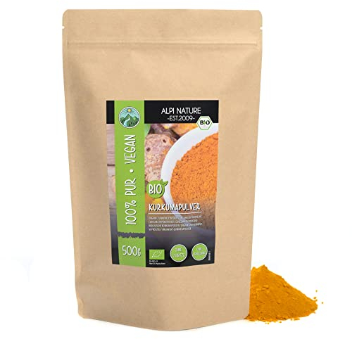 Curcuma in Polvere BIO 500g di Alpi Nature, Radice di Curcuma bio Macinata per Cucina e Latte Dorato