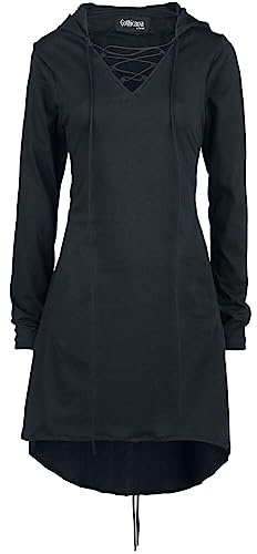 Gothicana by EMP Damen schwarzes mittellanges Pullover-Kleid mit Kapuze und dekorativer Zierschnürung XL