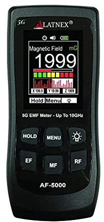 LATNEX AF-5000 5G EMF-mätare RF-detektor testare och läsare med kalibreringscertifikat – tester och mått RF och mikrovågsugnar, 3-axlad Gauss eller Tesla magnetfält och elektriska ELF-fält