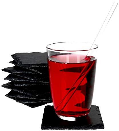 MamboCat - Set di 12 piatti in ardesia, 10 x 10 cm, piatti da portata per sushi con bordo rotto rustico, adatto anche come sottopentola o piatto decorativo