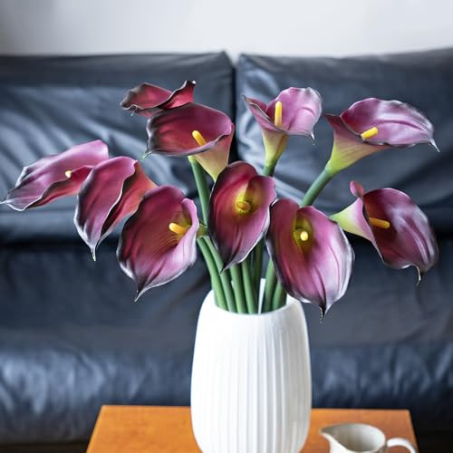 DUYONE Künstliche Blumen Calla Lilly 64 cm großer Latex-Blumenstrauß, weich, fühlen Sich an mit langem Stiel, 5 Stück für Zuhause, Wohnzimmer, Schlafzimmer, Esstisch, Büro, Hochzeit, Party(lila)