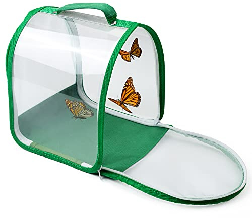 Small Butterfly Habitat, Insect Mesh Cage, Caterpillar Enclosure, Critter Cage, Bug Terrarium Portable Carry Handle Easy to Observe 8 x 8 x 8 Inches