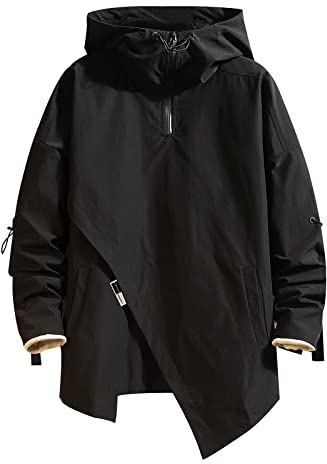 GURUNVANI Herren Kapuzenjacke Windbreaker Jacke Reißverschluss Patchwork Hoodie Anorak, Jk1617black, M