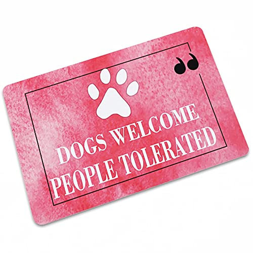 Outdoor Fußmatte Schuhabstreifer für Haustüreingangsmatte, Türvorleger für Eingang, Außentürmatte, Terrassenteppich, Hunde willkommen Menschen toleriert, 60 x 80 cm, Rosa