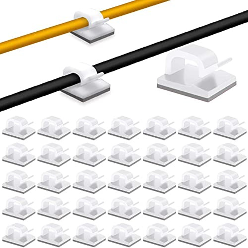 ALBOYI 50 Stück Kabelhalter Selbstklebend, Kabel Clips Kabelmanagement Organizer für Büro, Auto, Unter Tisch & Wand, Kabelbefestigung für Ladekabel, USB, Weihnachts Lichter Deko (Weiß)