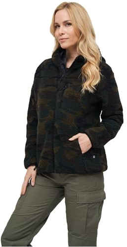 Brandit TEDDYFLEECE JACKA MED huva dam vinterjacka jakt utomhus FLEECEJACKA, Skog, XS