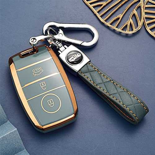 HIBEYO Schlüssel Hülle passt für KIA Schutzhülle Autoschlüssel Hülle Abdeckung Cover TPU CEED Sorento Sportage Rio Soul Vigato Venga Schlüsselanhänger Schlüsselbund Schlüsseletui-Grau blau