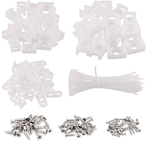 Glarks Lot de 360 attaches de câble blanches avec vis de montage, 120 supports de fil de type selle de 3 mm, 4 mm, 6 mm et 120 attaches autobloquantes de 15,2 cm avec 120 vis à tête cylindrique