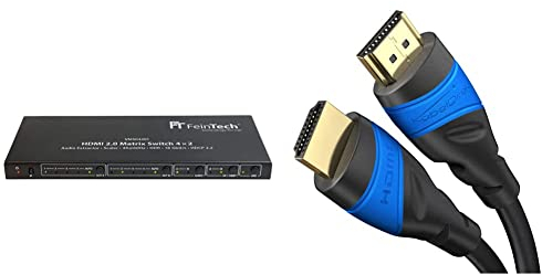 FeinTech VMS04201 Matrix Switch 4x2 mit HDMI Audio Extractor und Scaler 4K Ultra-HD und KabelDirekt 3m Kabel (120Hz/60Hz, kompatibel mit HDMI 2.0/1.4, Schwarz)