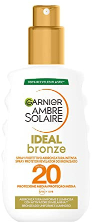 Garnier Ambre Solaire Spray Protettivo Abbronzante Ideal Bronze, Viso e Corpo, Attivatore di Melanina per un'Abbronzatura Intensa e Uniforme, Con Protezione Media SPF20, 200 ml