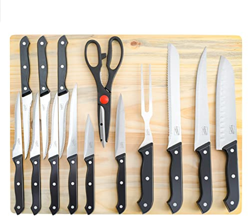 Gibson Home Wildcraft Kitchen in a Box 15 Piece Cutlery Set W/Cutting Board, Black