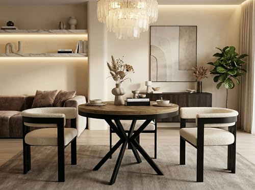 WFL GROUP Runder Ausziehbarer Esstisch - Loft Style Tisch mit Metallbeinen - 100 bis 180 cm - Industrieller Tisch für Wohnzimmer - Kompakt - 100 cm - Lefkas Eiche