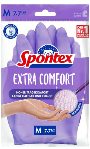 SPONTEX Extra Comfort, Premium-Haushaltshandschuhe mit weichem Textilfutter, ideal für alle Putzarbeiten im Haushalt, 30°C waschbar, Größe M (7-7, 5), 1 Paar, Lila, m (1 pair)