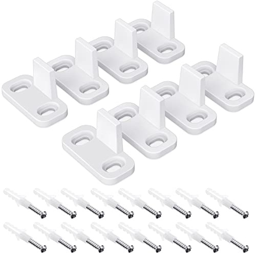 HOTOP 8 Pieces Sliding Barn Door Floor Guides Closet Hardware Plastic Simple Wall Mounted Bottom Track Guide for Doors Including Bypass and Pocket with Screws (White) | Plastic Hardware for Bypass and Pocket Doors, Includes Screws, Bottom Track Keeps Stable, Simple Wall or Floor Install