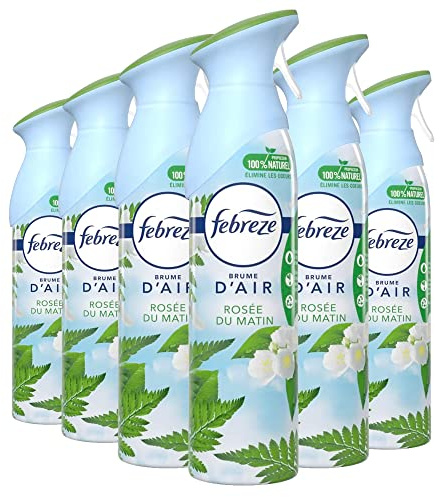Febreze Rosée Du Matin Aérosol Désodorisant (6 Unités x 300 ml), Gaz Propulseur 100% Naturel Et Élimination Des Odeurs Dans Chaque Pièce De La Maison