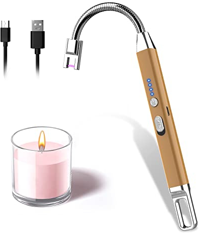 Encendedor Electrico, Rouclo Encendedor Velas Encendedor Cocina Arco Electrico con Indicador de Batería, 360 Flexible Mechero Electrico USB Recargable para Cocina de Gas,Chimenea, Barbacoa (Oro Rosa)