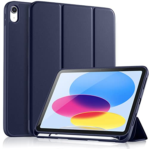 Vobafe Hülle Kompatibel mit iPad A16 11/10 Generation (Modell 2025/2022, 10,9/11 Zoll), Flexible TPU Rückseite, stoßfeste Schutzhülle mit stifthalter, Auto Schlafen/Wachen, Dunkelblau