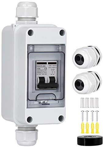 URPIZY PV Trennschalter, Leistungsschalter 2P DC/AC400V 20A Sicherungsautomat mit IP65 Wasserdicht Gehäuse Gleichstrom Leitungsschutzschalter Überspannungsschutz für PV Solaranlage Solarmodul Anlage