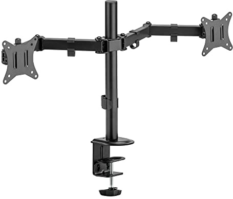 Xantron Monitor Halterung 2 Monitore 17-32 Zoll, höhenverstellbar | Für flache & Curved Monitore, Doppelgelenkarme, Kabelkanäle, Tischklemme, VESA 75x75/100x100, bis 7 kg je Arm