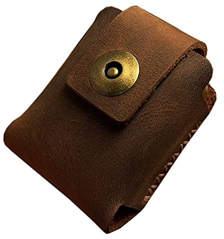 Berfea Echtes Leder Feuerzeug Tasche, Feuerzeug Schutzhülle Halter Clip für Gürtel mit Metallschnalle, Feuerzeug Zubehör kompatibel mit Zippo für Männer und Frauen