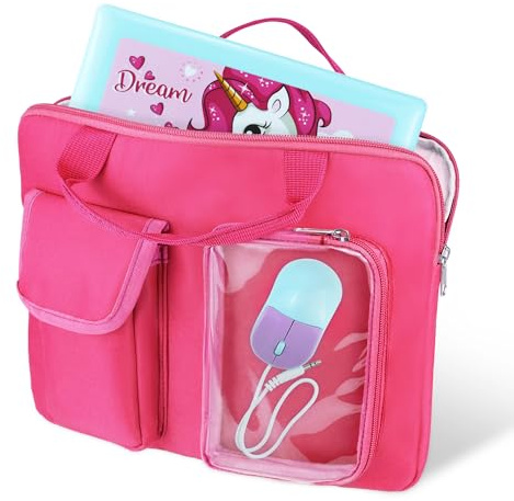 Annmore Tasche für Edurino Stift und für 2 bis 3 Figuren, Kinder Tablet Tasche kompatibel mit Lexibook Zweisprachiger Laptop, Rosa