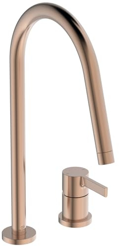 Ideal Standard – Gusto Miscelatore cucina a 2 fori, Bocca alta tonda, con cartuccia FirmaFlow, bocca girevole a 360°, Collegamento a vite dal basso, Sunset Rose