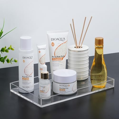 Winter Shore Vassoio Rettangolare in Acrilico - Vassoio Portaoggetti per Comò, Tavolini, Piani - Organizer per Cassetti Trasparente per Cucina, Camera, Soggiorno, Bagno, Ufficio - 24,5 x 15 x 2,2 cm