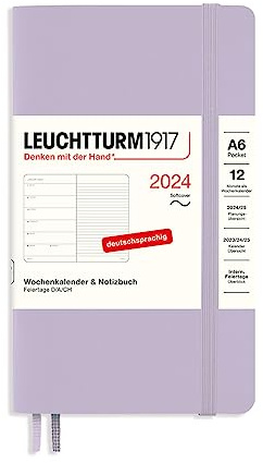 LEUCHTTURM1917 367791 Wochenkalender & Notizbuch Pocket (A6) 2024, Softcover, Lilac, Deutsch, 12 Monate