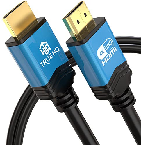 True HQ Câble HDMI 4K de 4 m - Ultra haut débit - 18 Gbit/s - Long câble HDMI 2.0 | 4K @ 60 Hz Ultra HD UHD 2160p HD 1080p ARC 3D | Compatible avec PS5/PS4, Xbox, vidéosurveillance, projecteur, PC,