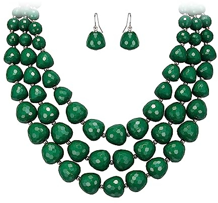 EVER FAITH Böhmische Mehrschichtige Halskette Ohrringe Set Statement Beaded Chunky Kragen Bib Schmuckset für Damen