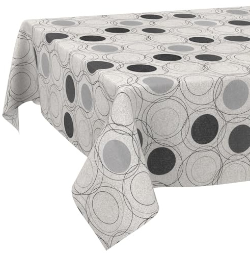 ANRO Tischdecke abwaschbar Kreise Grau 100x140 cm Outdoor wetterfest | Tischwäsche aus beschichtetem Stoff – schmutz- & wasserabweisend, pflegeleicht – waschbar bei 30 °C