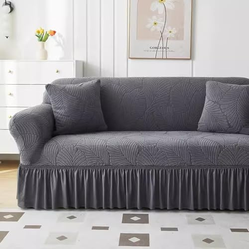 Gleedipre Sofabezug Rock Jacquard Sofabezug mit Armlehnen Dehnbar und vollflächig Geeignet für Sofas mit Lücken Möbelschoner(Dunkelgrau,4-Sitzer)
