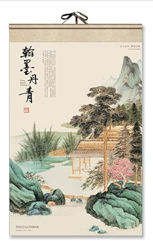 2024 Drachenjahr Wallkalender, Rollenkalender Im Chinesischen Stil Ganzjahreskalender Tradition Chinesischer Kalender Hängekalender 2024 Raumdekoration Große Rolle Dekorationen(A,53×86cm)